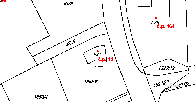 Velkolánské 14, Dašice na parcele st. 981 v KÚ Dašice, Katastrální mapa