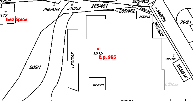 Neředín 965, Olomouc na parcele st. 1615 v KÚ Neředín, Katastrální mapa