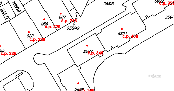 Pražské Předměstí 345, Písek na parcele st. 2597 v KÚ Písek, Katastrální mapa