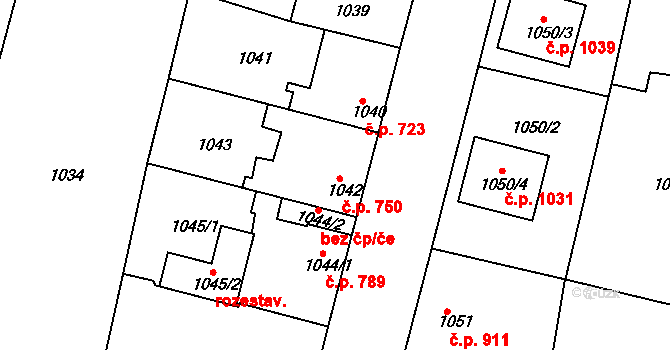 Nýřany 750 na parcele st. 1042 v KÚ Nýřany, Katastrální mapa