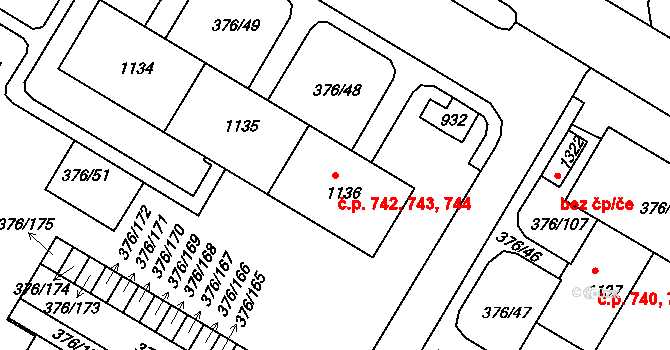Letohrad 742,743,744 na parcele st. 1134 v KÚ Letohrad, Katastrální mapa