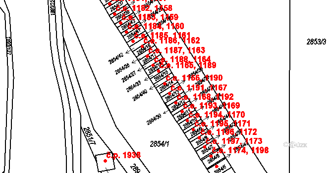 Český Těšín 1167,1191 na parcele st. 2854/14 v KÚ Český Těšín, Katastrální mapa