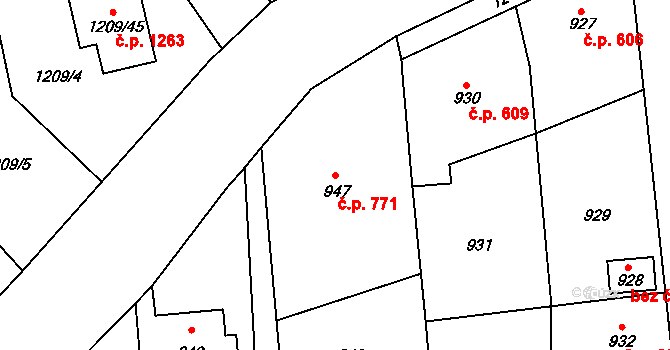 Kostelec nad Černými lesy 771 na parcele st. 947 v KÚ Kostelec nad Černými lesy, Katastrální mapa