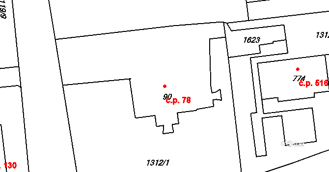 Kaznějov 78 na parcele st. 90 v KÚ Kaznějov, Katastrální mapa