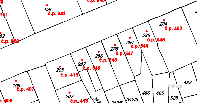 Kralupy nad Vltavou 548 na parcele st. 286 v KÚ Lobeč, Katastrální mapa