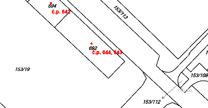 Lobeček 643,644, Kralupy nad Vltavou na parcele st. 692 v KÚ Lobeček, Katastrální mapa
