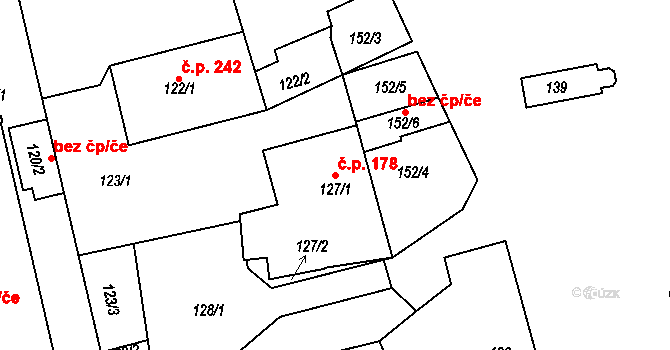 Chrášťany 178 na parcele st. 127/1 v KÚ Chrášťany u Prahy, Katastrální mapa