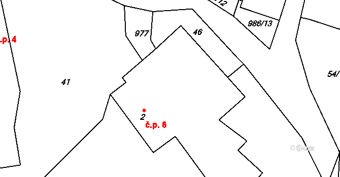 Mohelnice 6 na parcele st. 2 v KÚ Mohelnice u Nepomuka, Katastrální mapa
