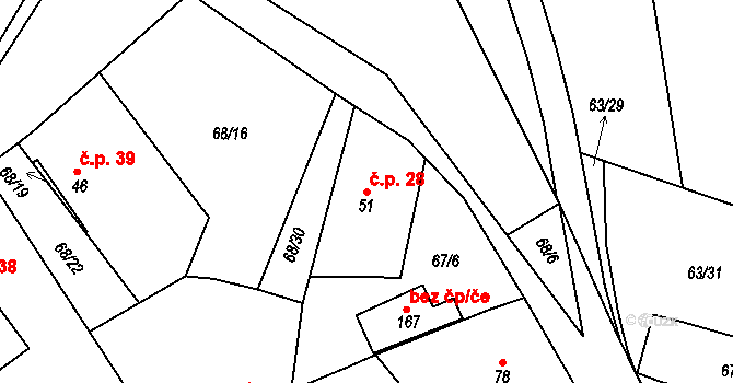 Míčov 28, Míčov-Sušice na parcele st. 51 v KÚ Míčov, Katastrální mapa