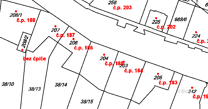 Krčín 185, Nové Město nad Metují na parcele st. 204 v KÚ Krčín, Katastrální mapa