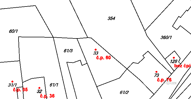 Semonice 60, Jaroměř na parcele st. 33 v KÚ Semonice, Katastrální mapa