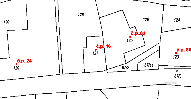 Slavětín nad Metují 16 na parcele st. 127 v KÚ Slavětín nad Metují, Katastrální mapa