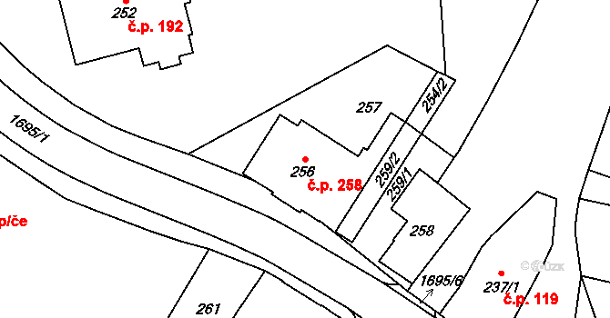 Hronov 258 na parcele st. 256 v KÚ Hronov, Katastrální mapa