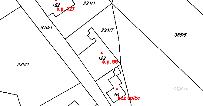 Rokytník 99, Hronov na parcele st. 122 v KÚ Rokytník, Katastrální mapa
