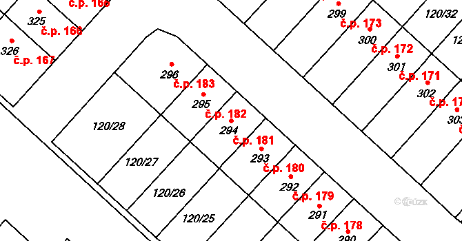 Trnová 181, Pardubice na parcele st. 294 v KÚ Trnová, Katastrální mapa