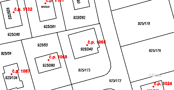Srubec 1065 na parcele st. 925/240 v KÚ Srubec, Katastrální mapa