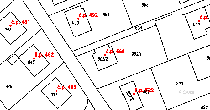 Olešnice 568 na parcele st. 902/2 v KÚ Olešnice na Moravě, Katastrální mapa