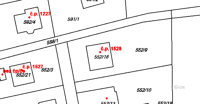 Příbor 1528 na parcele st. 552/18 v KÚ Klokočov u Příbora, Katastrální mapa