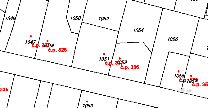 Lužná 337 na parcele st. 1051 v KÚ Lužná u Rakovníka, Katastrální mapa