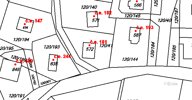 Sýkořice 181 na parcele st. 572 v KÚ Sýkořice, Katastrální mapa