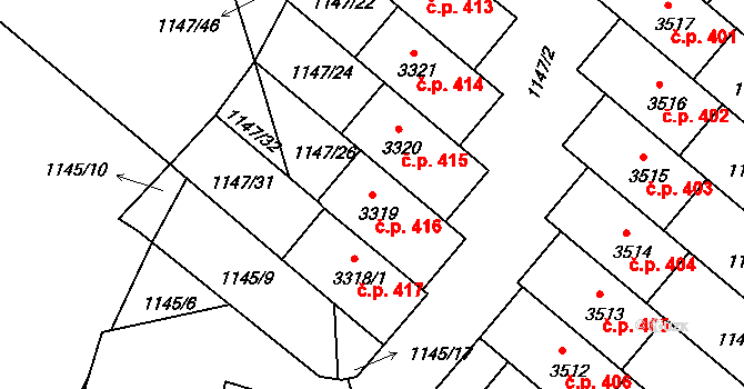 Plešivec 416, Český Krumlov na parcele st. 3319 v KÚ Český Krumlov, Katastrální mapa