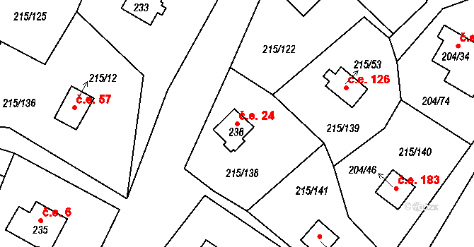 Lipno nad Vltavou 24 na parcele st. 238 v KÚ Lipno nad Vltavou, Katastrální mapa