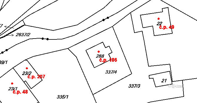 Horní Kamenice 186, Česká Kamenice na parcele st. 288 v KÚ Horní Kamenice, Katastrální mapa