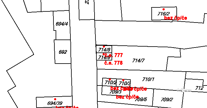 Trnovany 778, Teplice na parcele st. 714/9 v KÚ Teplice-Trnovany, Katastrální mapa