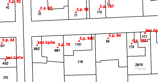 Hovorčovice 940 na parcele st. 1181 v KÚ Hovorčovice, Katastrální mapa