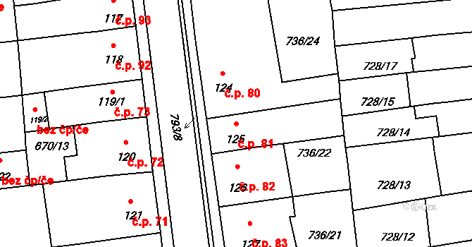 Cítoliby 81 na parcele st. 125 v KÚ Cítoliby, Katastrální mapa