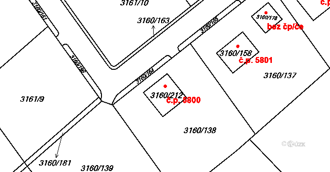 Chomutov 5800 na parcele st. 3160/212 v KÚ Chomutov II, Katastrální mapa