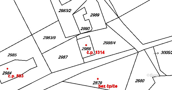 Vendryně 1314 na parcele st. 2986 v KÚ Vendryně, Katastrální mapa
