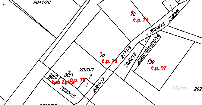 Žižkovo Pole 75 na parcele st. 79 v KÚ Žižkovo Pole, Katastrální mapa