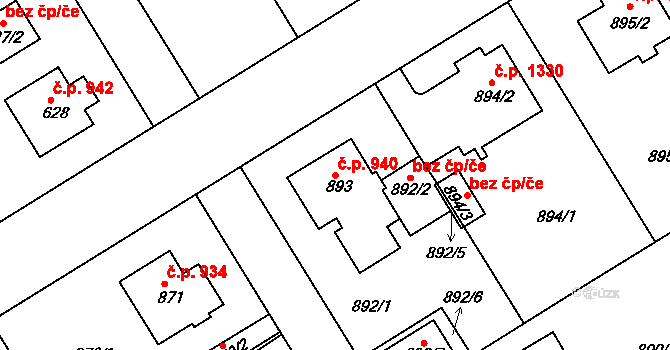 Rychnov nad Kněžnou 940 na parcele st. 893 v KÚ Rychnov nad Kněžnou, Katastrální mapa