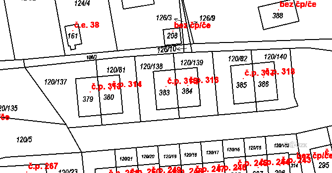 Lešany 315, Nelahozeves na parcele st. 383 v KÚ Lešany u Nelahozevsi, Katastrální mapa