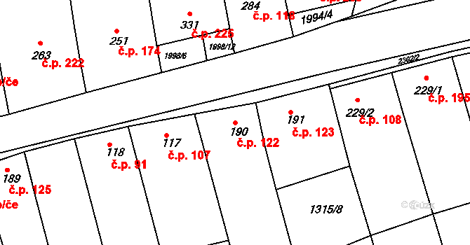 Morkůvky 122 na parcele st. 190 v KÚ Morkůvky, Katastrální mapa