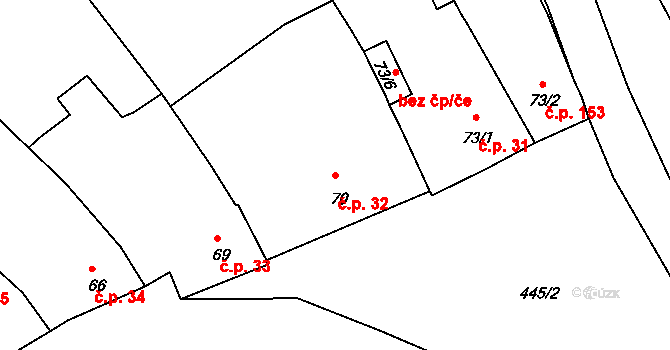 Žopy 32, Holešov na parcele st. 70 v KÚ Žopy, Katastrální mapa