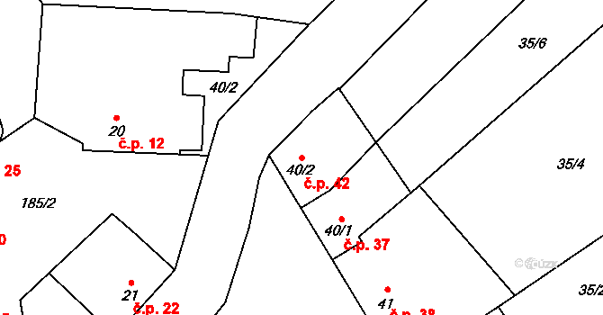 Poličky 42, Doloplazy na parcele st. 40/2 v KÚ Poličky, Katastrální mapa