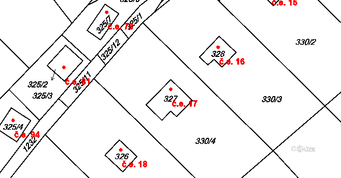 Šlovice 17, Dobřany na parcele st. 327 v KÚ Šlovice u Plzně, Katastrální mapa