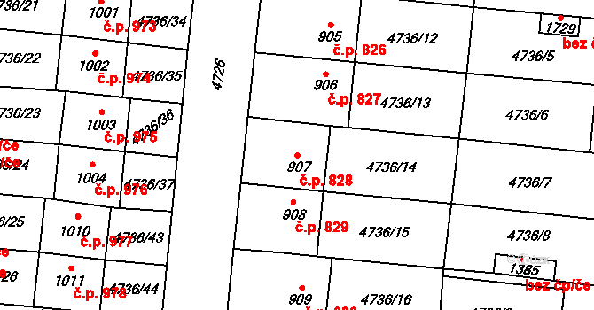 Hrušovany nad Jevišovkou 828 na parcele st. 907 v KÚ Hrušovany nad Jevišovkou, Katastrální mapa