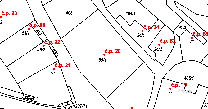 Plenkovice 20 na parcele st. 55/1 v KÚ Plenkovice, Katastrální mapa