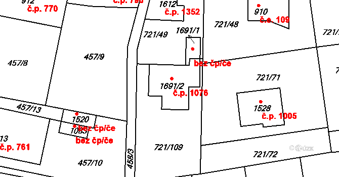 Starý Plzenec 1076 na parcele st. 1691/2 v KÚ Starý Plzenec, Katastrální mapa