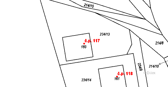 Soběchleby 117, Krupka na parcele st. 160 v KÚ Soběchleby u Krupky, Katastrální mapa