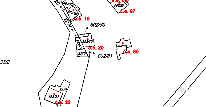 Vranov nad Dyjí 60 na parcele st. 802/31 v KÚ Vranov nad Dyjí, Katastrální mapa