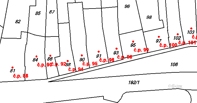 Moravský Krumlov 96 na parcele st. 91 v KÚ Moravský Krumlov, Katastrální mapa