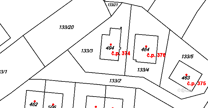 Kokory 374 na parcele st. 494 v KÚ Kokory, Katastrální mapa