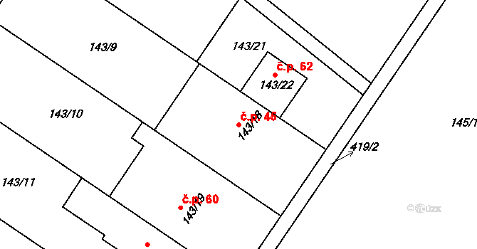 Přerov IX-Lýsky 45, Přerov na parcele st. 143/18 v KÚ Lýsky, Katastrální mapa