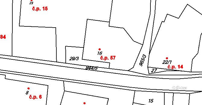 Lipník nad Bečvou V-Podhoří 57, Lipník nad Bečvou na parcele st. 16 v KÚ Podhoří na Moravě, Katastrální mapa