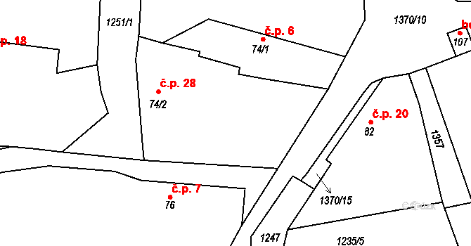 Kasanice 28, Čestín na parcele st. 74/2 v KÚ Kasanice, Katastrální mapa