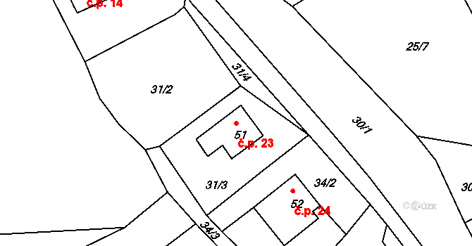 Lípa 23, Merklín na parcele st. 51 v KÚ Lípa, Katastrální mapa